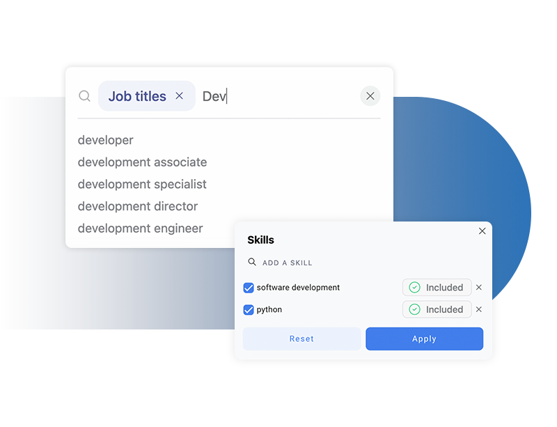 Claro Discovery tool in use displaying job titles from the Talent Supply Insights section Claro Discovery tool in use displaying job titles from the Talent Supply Insights section