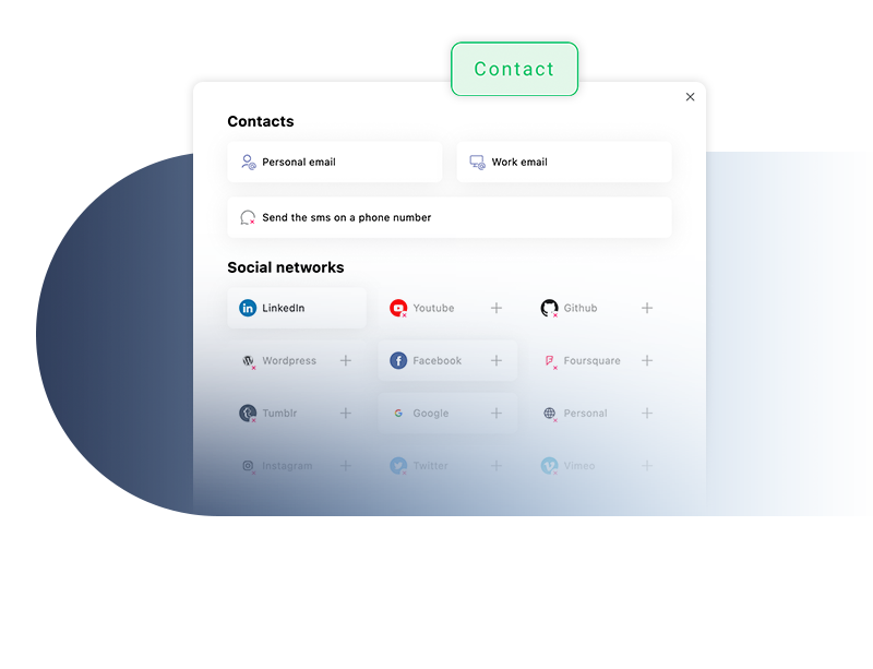 Role-based contacts dashboard with options to enter various social networks 