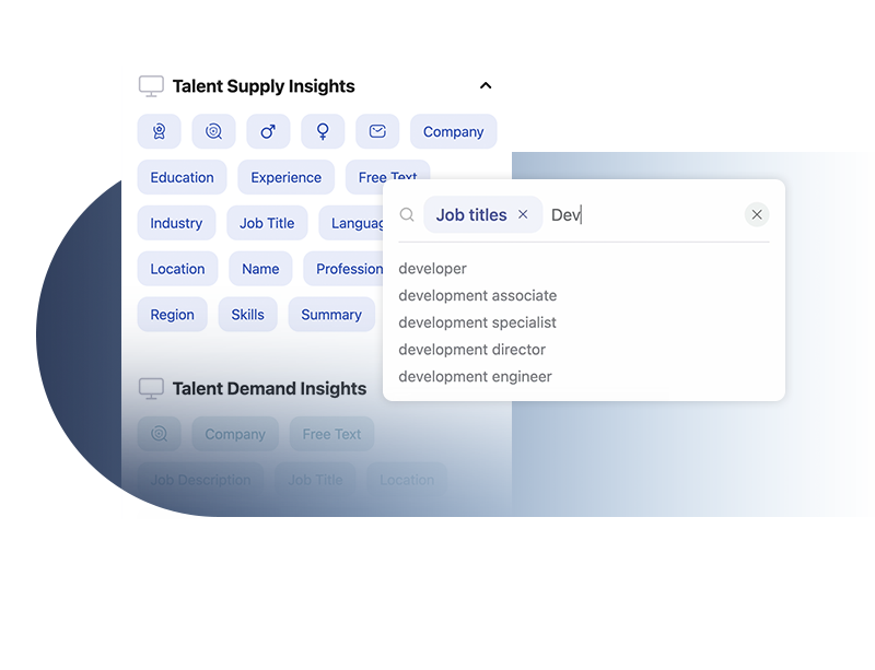 Claro Discovery tool in use displaying job titles from the Talent Supply Insights dashboard