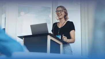 Woman gives a presentation about talent intelligence.
