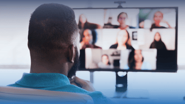 Man on a virtual call with others for the webinar on AI in recruiting