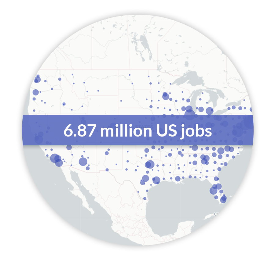 A map of the US showing how many job postings the country had in April 2023